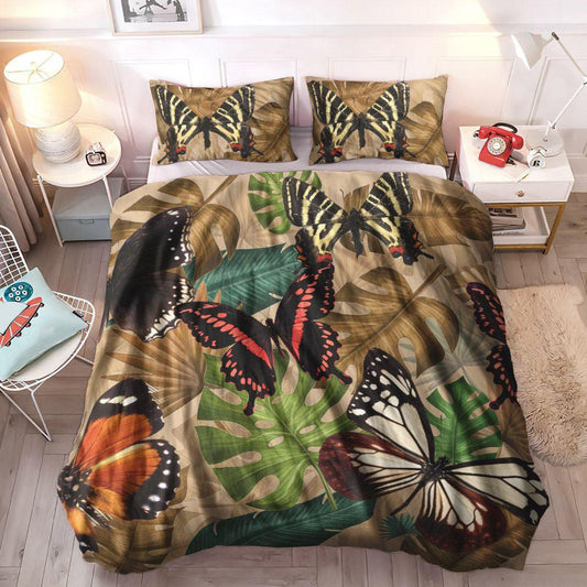 Autumn Leaves Soft Duvet Cover Set, Monarch King Size Bedding Set, Butterfly Cozy Bedding Set, Autumn Butterfly Bedding Sets, Gifts for Butterfly