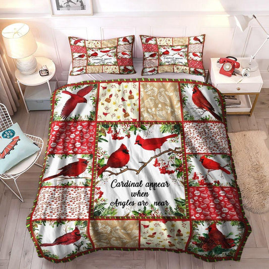 Cardinal Bird Soft Duvet Cover Set, Christmas Bird Queen Size Bedding Set, Cardinal Bird Bedding Sets, Gifts for Cardinal Bird