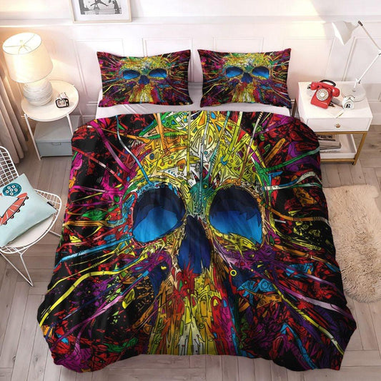 Bone Bedding Set, Multicolor Soft Duvet Cover Set, Skull Colorful Gs Cl Bedding Set, Gifts for Colorful
