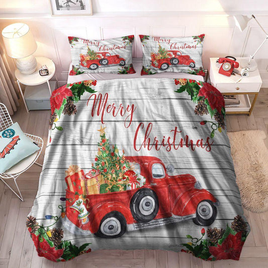 Snowman Soft Duvet Cover Set, Truck Queen Size Bedding Set, Christmas Decoration Bedding Set, Christmas Truck Bedding Set, Gifts for Truck