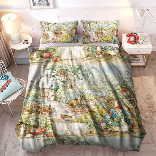 Country Soft Duvet Cover Set, Country Animals King Size Bedding Set, Peter Rabbit Cute Country Style Bedding Set, Gifts for Style
