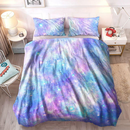 Colorful Soft Duvet Cover Set, Multicolor King Size Bedding Set, Galaxy Stardust Pastel Color Print Bedding Set, Gifts for Color