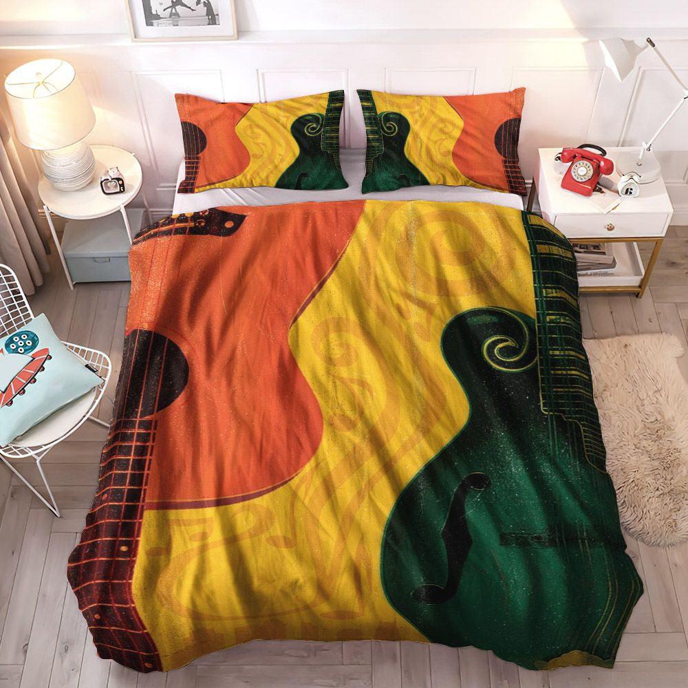 Acoustic electric Guitar Cozy Bedding Set, Classical Guitar Soft Duvet Cover Set, Guitar Bedding Set, Gifts for Guitar