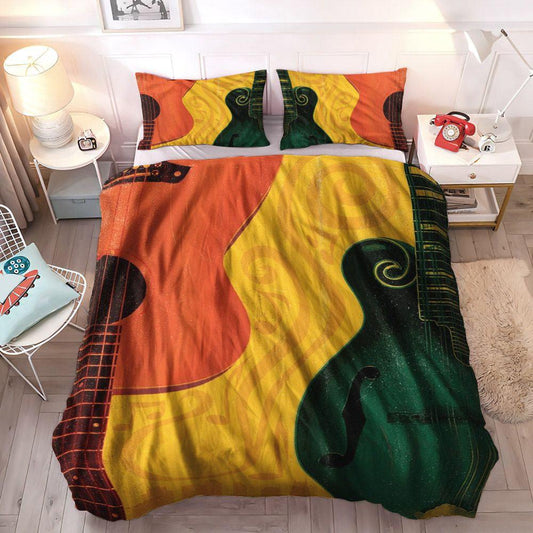Acoustic electric Guitar Cozy Bedding Set, Classical Guitar Soft Duvet Cover Set, Guitar Bedding Set, Gifts for Guitar