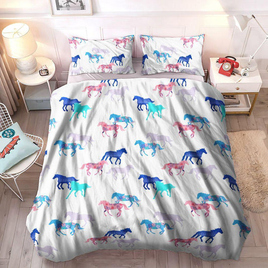 Flower Bouquet Soft Duvet Cover Set, Horsing Cozy Bedding Set, Flower Garden Bedding Set, Flower Horse Bedding Sets, Gifts for Horse