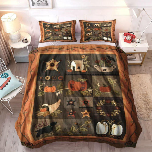 Personalized 3-piece Duvet Cover Bedding Set Raven Bedding Set, Autumn Leaves Queen Size Bedding Set, Autumn Sunflower Pumpkin Crow Bedding Set, Gifts for Pumpkin