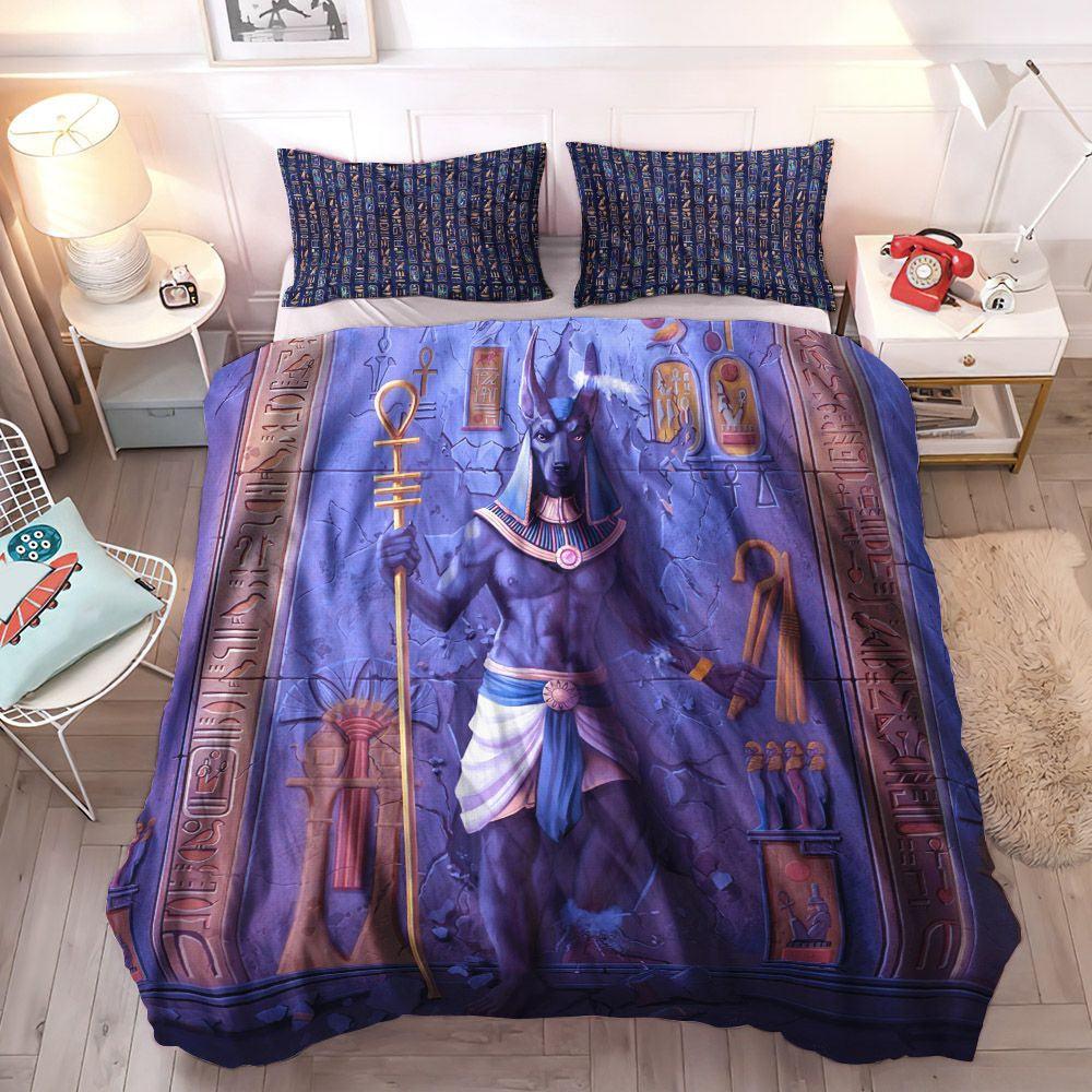 Anubis Camo Soft Duvet Cover Set, Ancient Egypt Bedding Set, Anubis Ancient Egypt Bedding Set, Gifts for Ancient