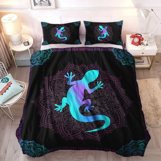 Colorful Soft Duvet Cover Set, Comfort Color King Size Bedding Set, Lizard Light Color Bedding Set, Gifts for Lizard