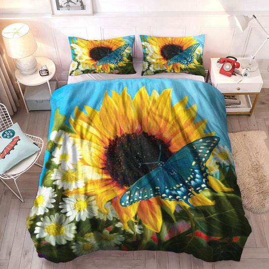 Flower King Size Bedding Set, Sunflower Soft Duvet Cover Set, Helianthus Cozy Bedding Set, Sunflower Bedding Set, Gifts for Sunflower