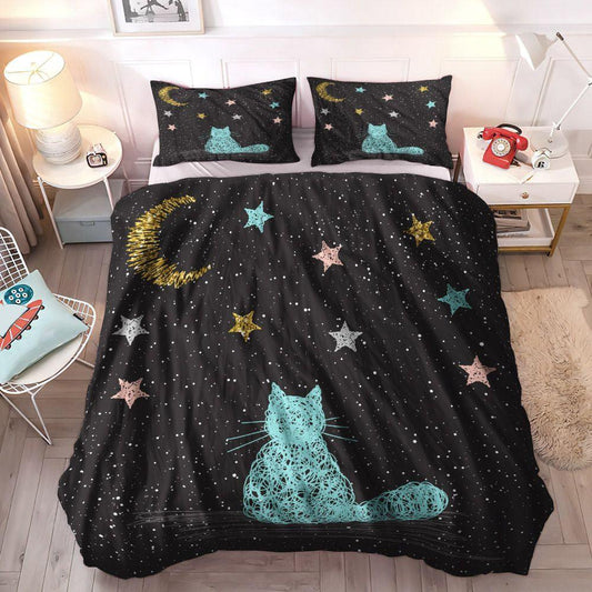 Galaxy King Size Bedding Set, Kitty Soft Duvet Cover Set, Cat Queen Size Bedding Set, Kitten Cozy Bedding Set, Cat Galaxy Bedding Set, Gifts for Cat
