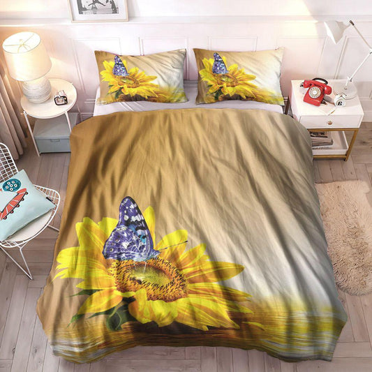 Helianthus Soft Duvet Cover Set, Sunflower Queen Size Bedding Set, 3d Butterfly Sunflower Bedding Sets, Gifts for Sunflower