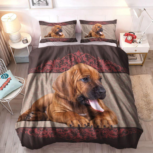 Cute Dogs Queen Size Bedding Set, Bloodhound Soft Duvet Cover Set, Cute Bloodhound Dog Bedding Set, Gifts for Bloodhound