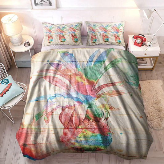 Comfort Color Cozy Bedding Set, Pineapple Soft Duvet Cover Set, Colorful Pineapple Bedding Sets, Gifts for Colorful