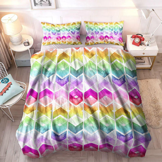 Colorful Cozy Bedding Set, Watercolor Soft Duvet Cover Set, Rainbow Colors Watercolor Bedding Set, Gifts for Rainbow