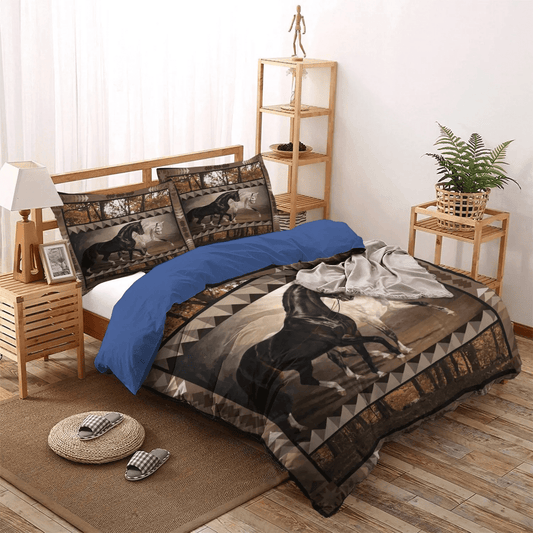 Colorful Horse King Size Bedding Set, Galloping Horse Bedding set, Abstract Horse Soft Duvet Cover Set, Horse Bedding Set, Gifts for Horse