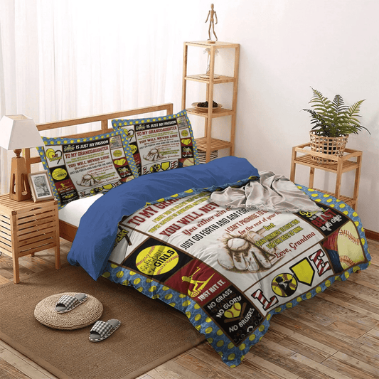 Granddaughter Lover Soft Duvet Cover Set, Softball Granddaughter Love Grandma Bedding Set, Gifts for Granddaughter