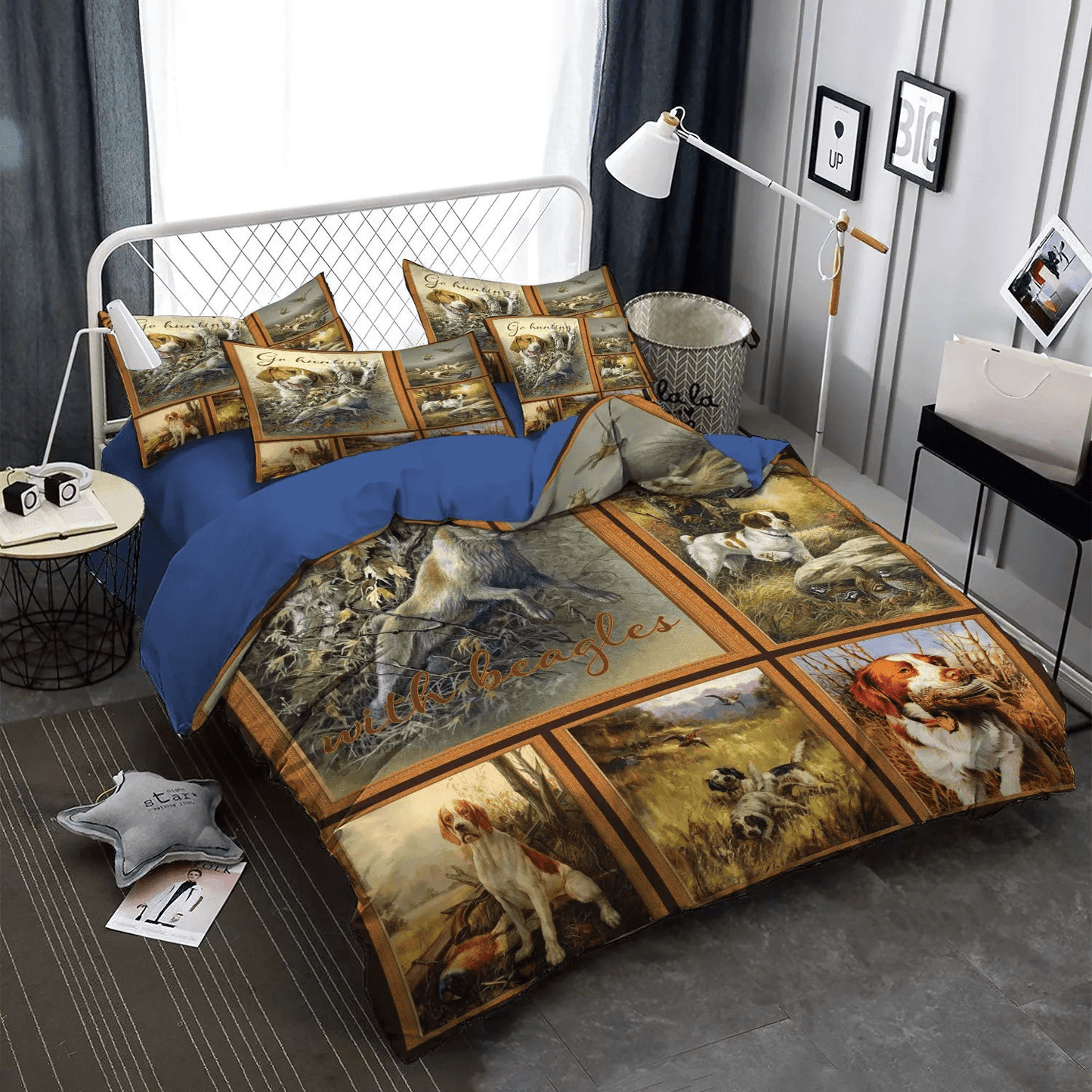 Beagle Lover Cool Bedding set, American Flag Deer Hunting Soft Duvet Cover Set, Go Hunting With Beagles Bedding Set, Gifts for Beagle