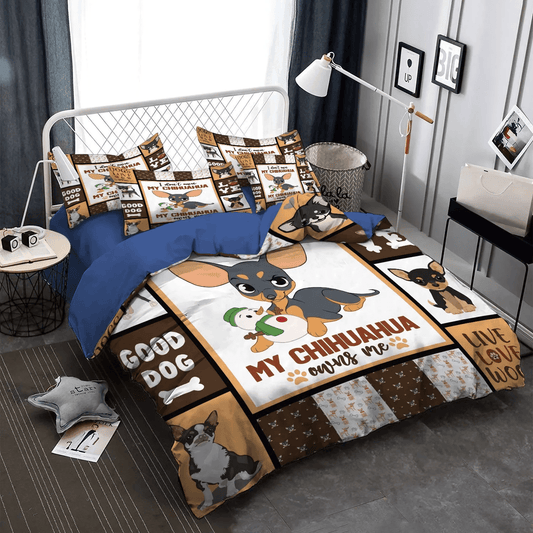 Cute Sleeping Chibi Dog Soft Duvet Cover Set, I Don'T Own My Chihuahua My Chihuahua Owns Me Chihuahua Dog Bedding Set, Gifts for Dog