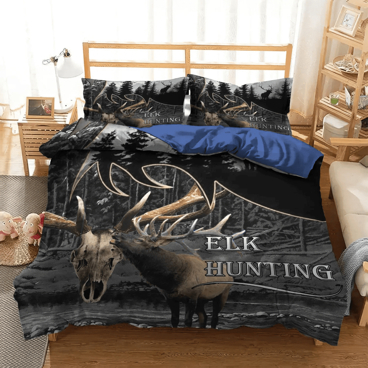 American Flag Deer Hunting King Size Bedding Set, Huntings Soft Duvet Cover Set, Guns Queen Size Bedding Set, Elk Hunting Bedding Set, Gifts for Elk