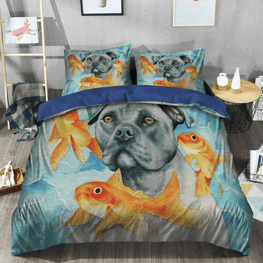 Funny Gold Panning Soft Duvet Cover Set, Pitbull Bedding set, Pitbull Dog Queen Size Bedding Set, American Pitbull Gold Bedding Set, Gifts for Pitbull