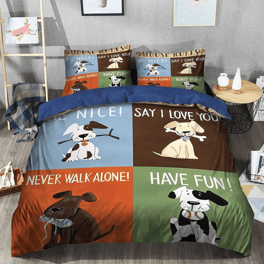Ghouls Rule Soft Duvet Cover Set, Trippy Horses Dj For Ravers Edm Techno House King Size Bedding Set, Dog House Rule Bedding Set, Gifts for House
