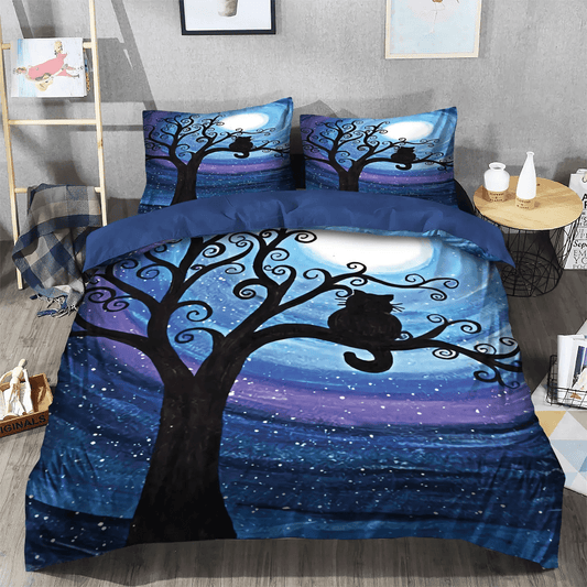 Personalized 3-piece Duvet Cover Bedding Set Halloween Black Cat Spiral Queen Size Bedding Set, Black Cat Foals King Size Bedding Set, Black Cat Lonely Bedding Set, Gifts for Black Cat