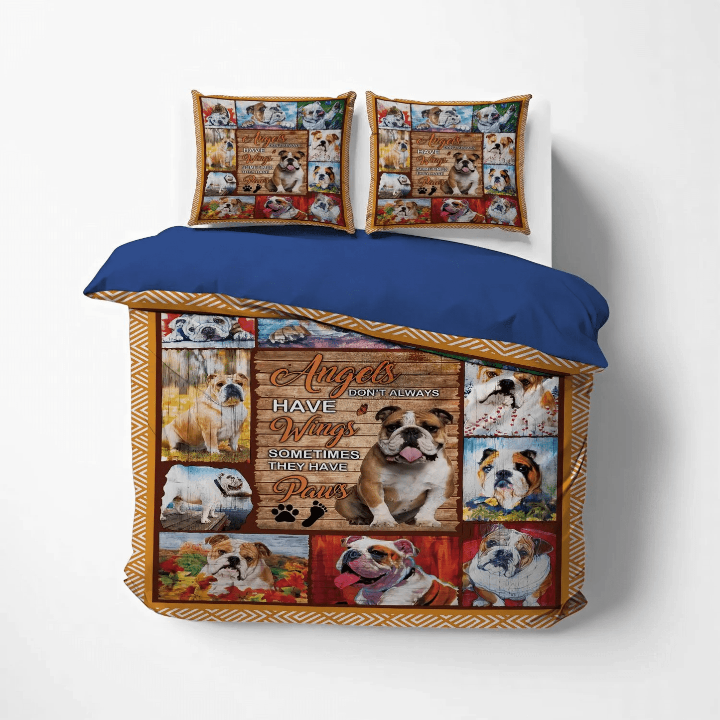 Angel Club Bedding set, Woof Paw Soft Duvet Cover Set, Angels Don'T Always Have Wings English Bulldog Dog Paw Bedding Set, Gifts for Angel
