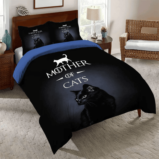 Halloween Black Cat Spiral King Size Bedding Set, Black Cat Nsn Transparent Soft Duvet Cover Set, Mother Black Cats Bedding Set, Gifts for Mother