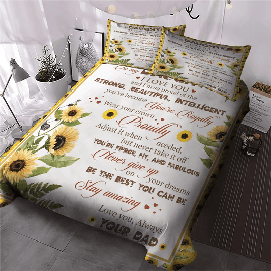 Personalized 3-piece Duvet Cover Bedding Set Fathers Day King Size Bedding Set, Flowers Queen Size Bedding Set, To My Daughter Dad Sunflower Bedding Set, Gifts for Sunflower