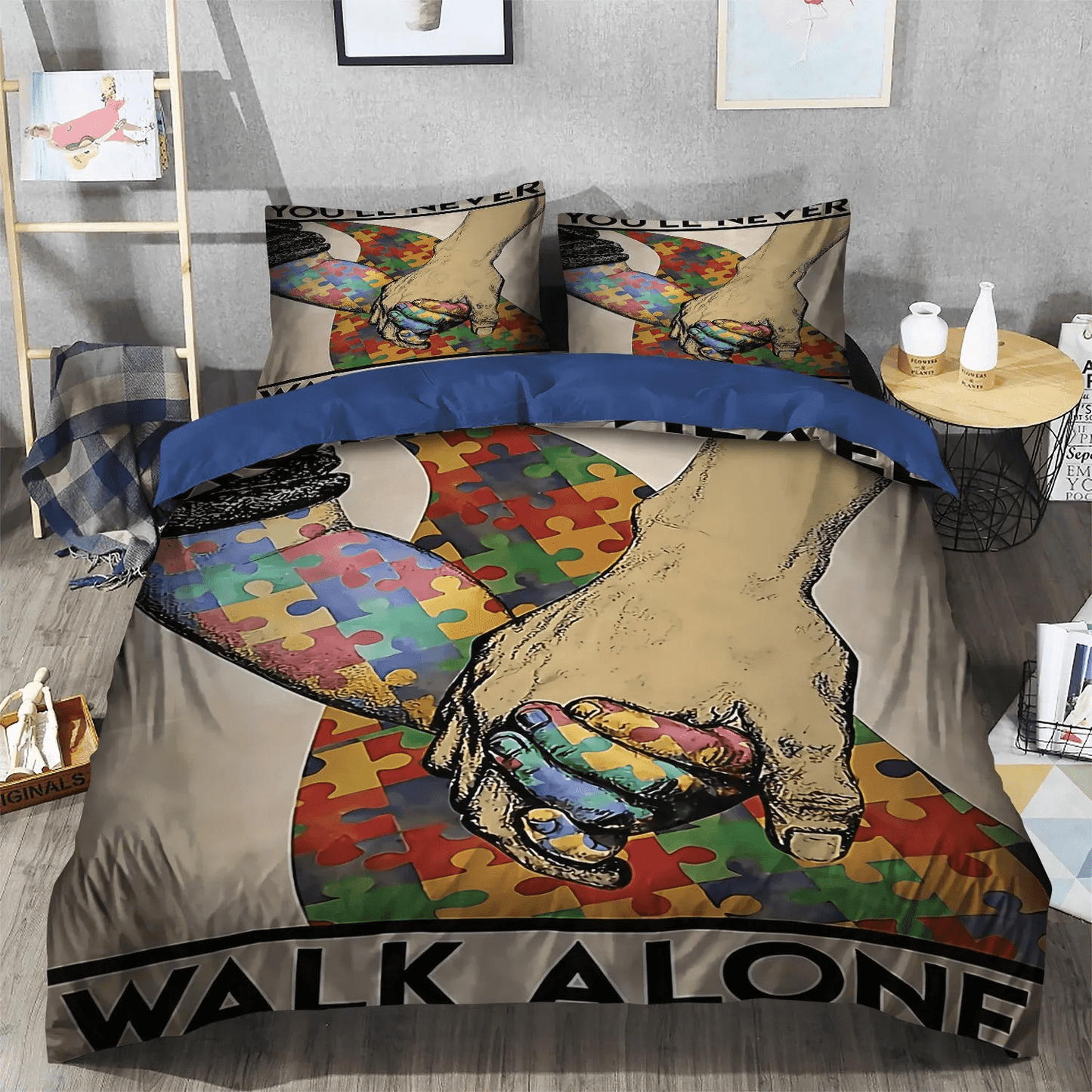 Autism King Size Bedding Set, Autism Lips Queen Size Bedding Set, Autism Mom Soft Duvet Cover Set, Autism Bedding Set, Gifts for Autism