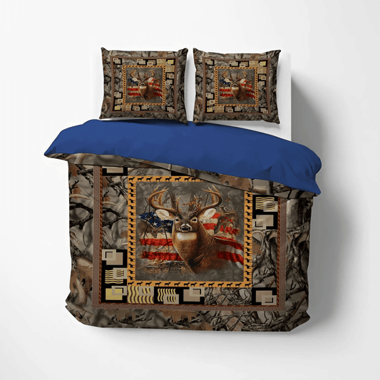 Deer Lover Queen Size Bedding Set, Christmas Deer Soft Duvet Cover Set, Hunting Deer Flag Bedding Set, Gifts for Hunting