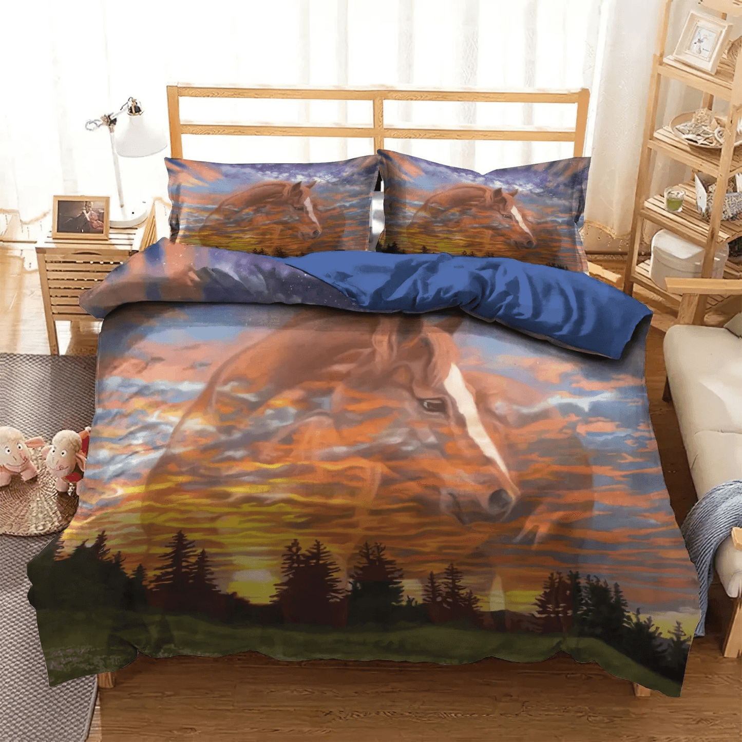 Abstract Horse King Size Bedding Set, Horse Running Soft Duvet Cover Set, Horse Bedding set, Galloping Horse Soft Duvet Cover Set, Gifts for Horse