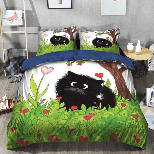 Black Cat Nsn Transparent Soft Duvet Cover Set, Halloween Black Cat Spiral Bedding set, Black Cat Funny Bedding Set, Gifts for Fun
