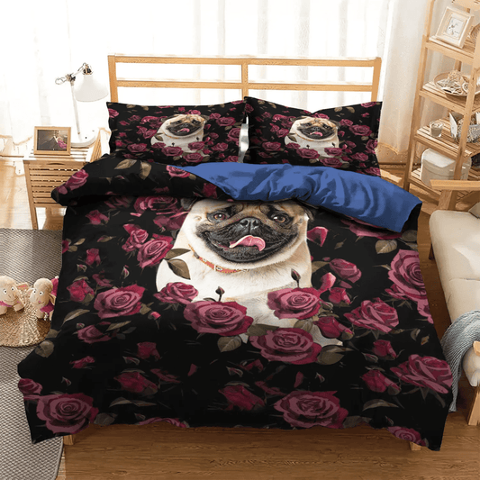 Chibi Dog Chibi Dog Chibi Dog Chibi Dog King Size Bedding Set, Funny Pug Dog Soft Duvet Cover Set, Pug Dog Bedding Set, Gifts for Dog