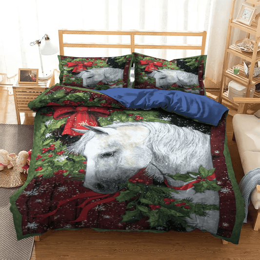 Abstract Horse Bedding set, Horse Running Soft Duvet Cover Set, Horse Christmas Bedding Set, Gifts for Christmas