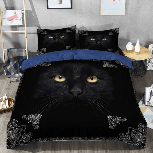 Personalized 3-piece Duvet Cover Bedding Set  Halloween Black Cat Spiral King Size Bedding Set, Danger Diabolik Eyes Bedding set, Black Cat Yellow Eyes NTNA Bedding Set, Gifts for Eyes
