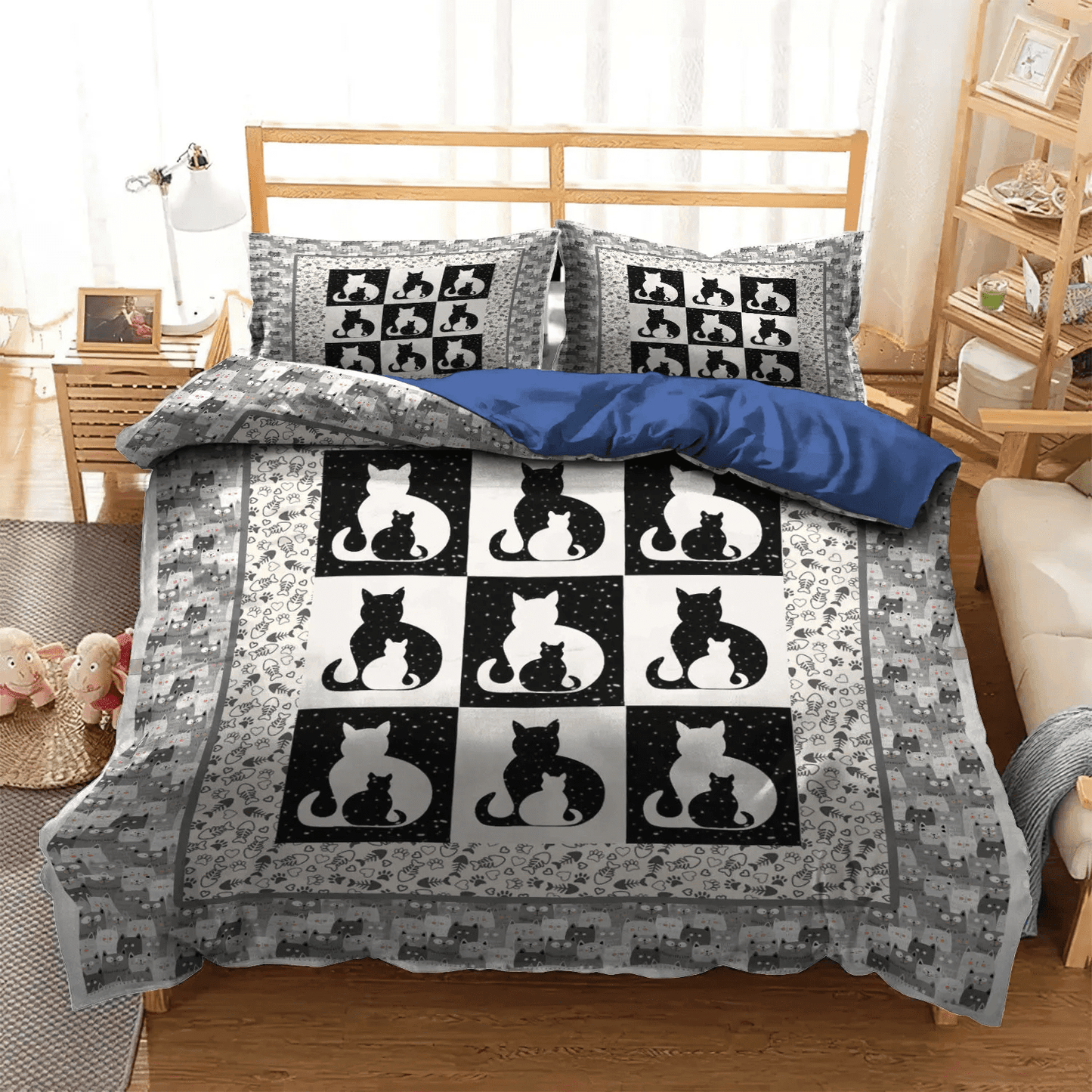 Cat Tracks Queen Size Bedding Set, Cat Paw Bedding set, Cat Soft Duvet Cover Set, Cat Bedding Set, Gifts for Cat