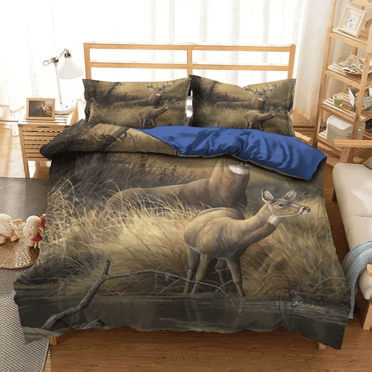 Christmas Deer Bedding set, Deer Soft Duvet Cover Set, Dear Deer Stag Head Queen Size Bedding Set, Deer Hunting Water Bedding Set, Gifts for Deer