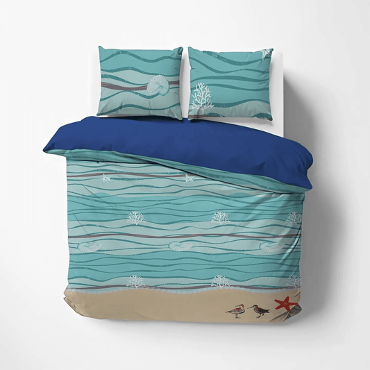Beach Queen Size Bedding Set, Shark Surfer Beach Summer Vacation Soft Duvet Cover Set, Beach NHM Bedding Set, Gifts for Beach