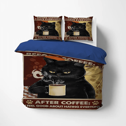 Black Cat Foals Bedding set, Black Cat Soft Duvet Cover Set, Happy Black Cat King Size Bedding Set, Black Cat Bedding Set, Gifts for Black Cat