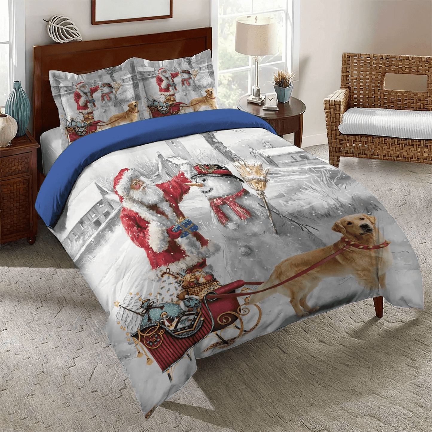 Golden Retriever King Size Bedding Set, Golden Retrieve Mom Soft Duvet Cover Set, Golden Retriever Snow Bedding Set, Gifts for Golden Retriever