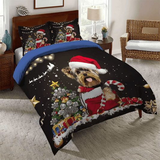 Yorkshire Queen Size Bedding Set, Yorkshire Terrier Mom Soft Duvet Cover Set, Yorkshire Black Christmas Bedding Set, Gifts for Yorkshire