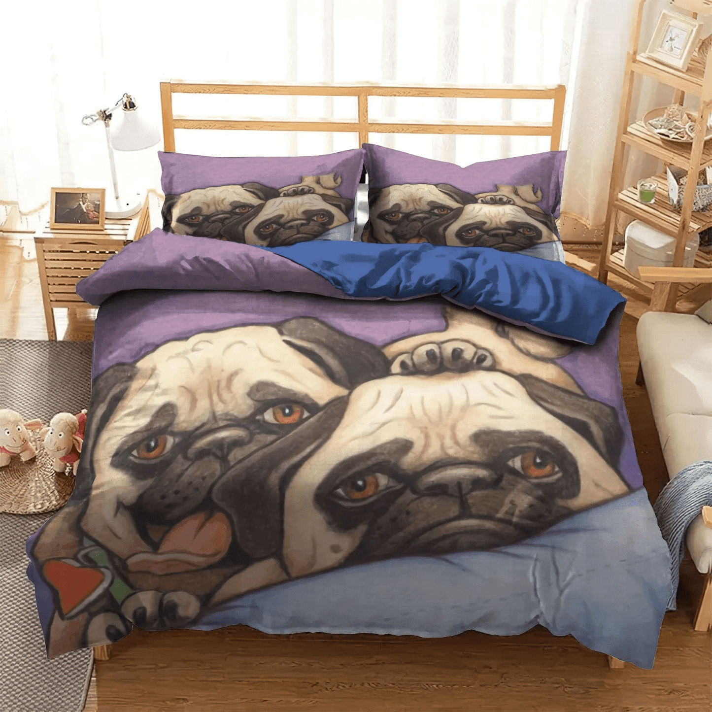 Cute Pug King Size Bedding Set, Pug Lover Queen Size Bedding Set, Pug Bedding set, Funny Pug Dog Soft Duvet Cover Set, Pug Bedding Set, Gifts for Pug