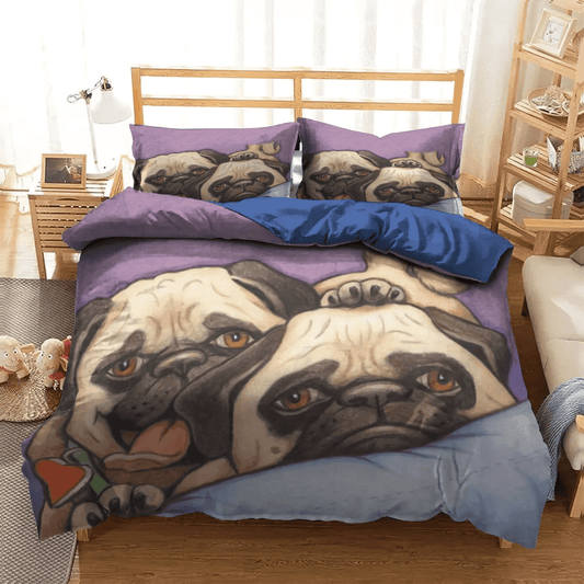 Cute Pug King Size Bedding Set, Pug Lover Queen Size Bedding Set, Pug Bedding set, Funny Pug Dog Soft Duvet Cover Set, Pug Bedding Set, Gifts for Pug