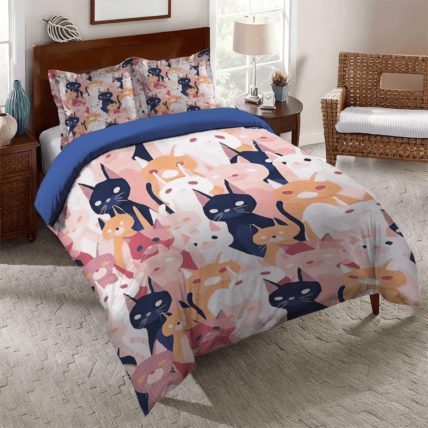 Cat Tracks King Size Bedding Set, Cat Paw Soft Duvet Cover Set, Cat Queen Size Bedding Set, Cute Cat Seamless Bedding Set, Gifts for Cat