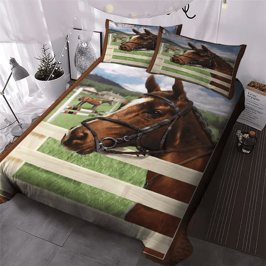 Fun Soft Duvet Cover Set, Horse In Motion Bedding set, Horse Queen Size Bedding Set, Funny Horse Bedding Set, Gifts for Horse