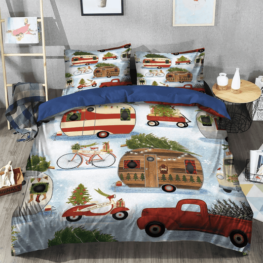 Christmass Queen Size Bedding Set, Merry Christmas Quotes Soft Duvet Cover Set, Camping Christmas Bedding Set, Gifts for Camping