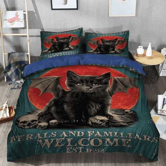 Personalized 3-piece Duvet Cover Bedding Set Halloween Black Cat Spiral King Size Bedding Set, Black Cat Nsn Transparent Bedding set, Black Cat Bedding Set, Gifts for Black Cat
