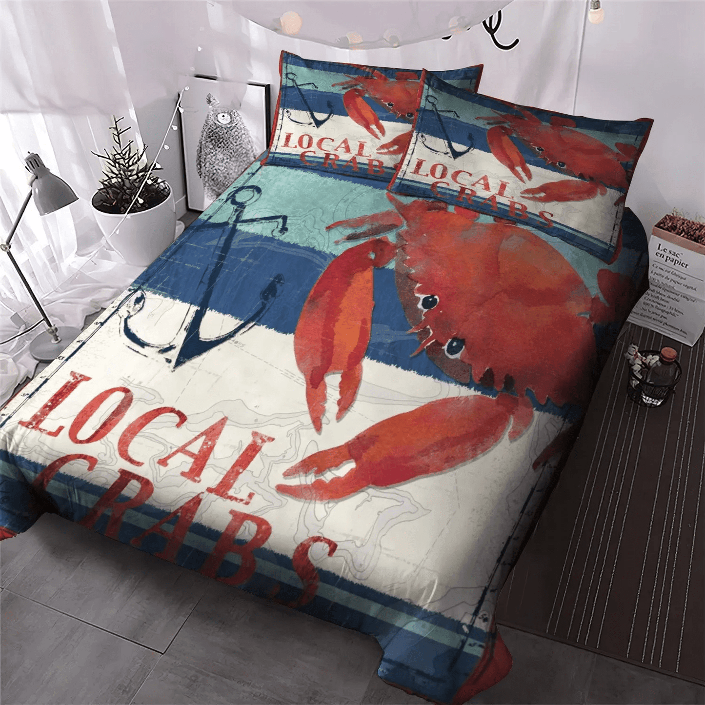 Crab Soft Duvet Cover Set, Marvelous Crab King Size Bedding Set, Horseshoe Crabs Bedding set, Crab Bedding Set, Gifts for Crab