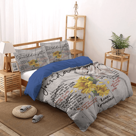 Sunflower Queen Size Bedding Set, Granddaughter Soft Duvet Cover Set, Sunflower To My Granddaughter Love Grandma Bedding Set, Gifts for Sunflower